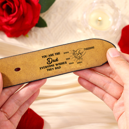 Personalized 5 Names Leather Belt, Custom Adjustable Man Belt Gift for Dad | Lorajewel