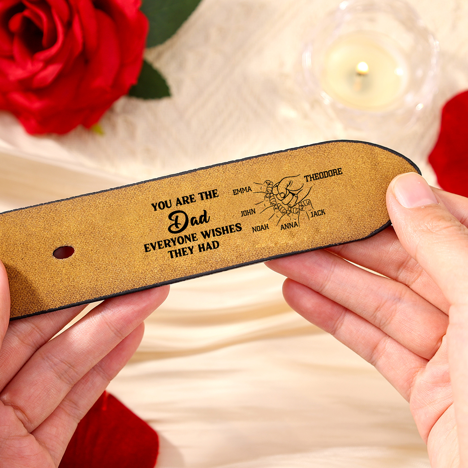 Personalized 6 Names Leather Belt, Custom Adjustable Man Belt Gift for Dad | Lorajewel