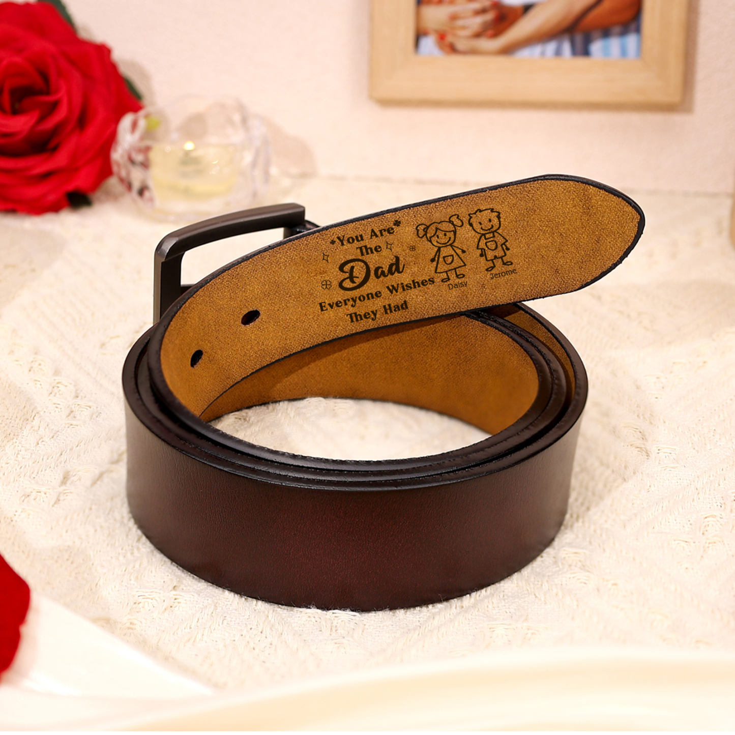 Personalized 2 Names Leather Belt, Custom Adjustable Man Belt Gift for Dad | Lorajewel