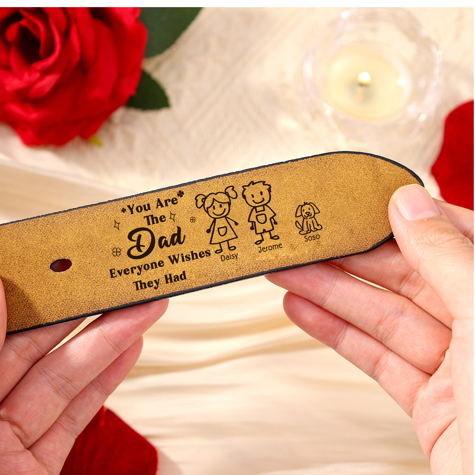 Personalized 3 Names Leather Belt, Custom Adjustable Man Belt Gift for Dad | Lorajewel