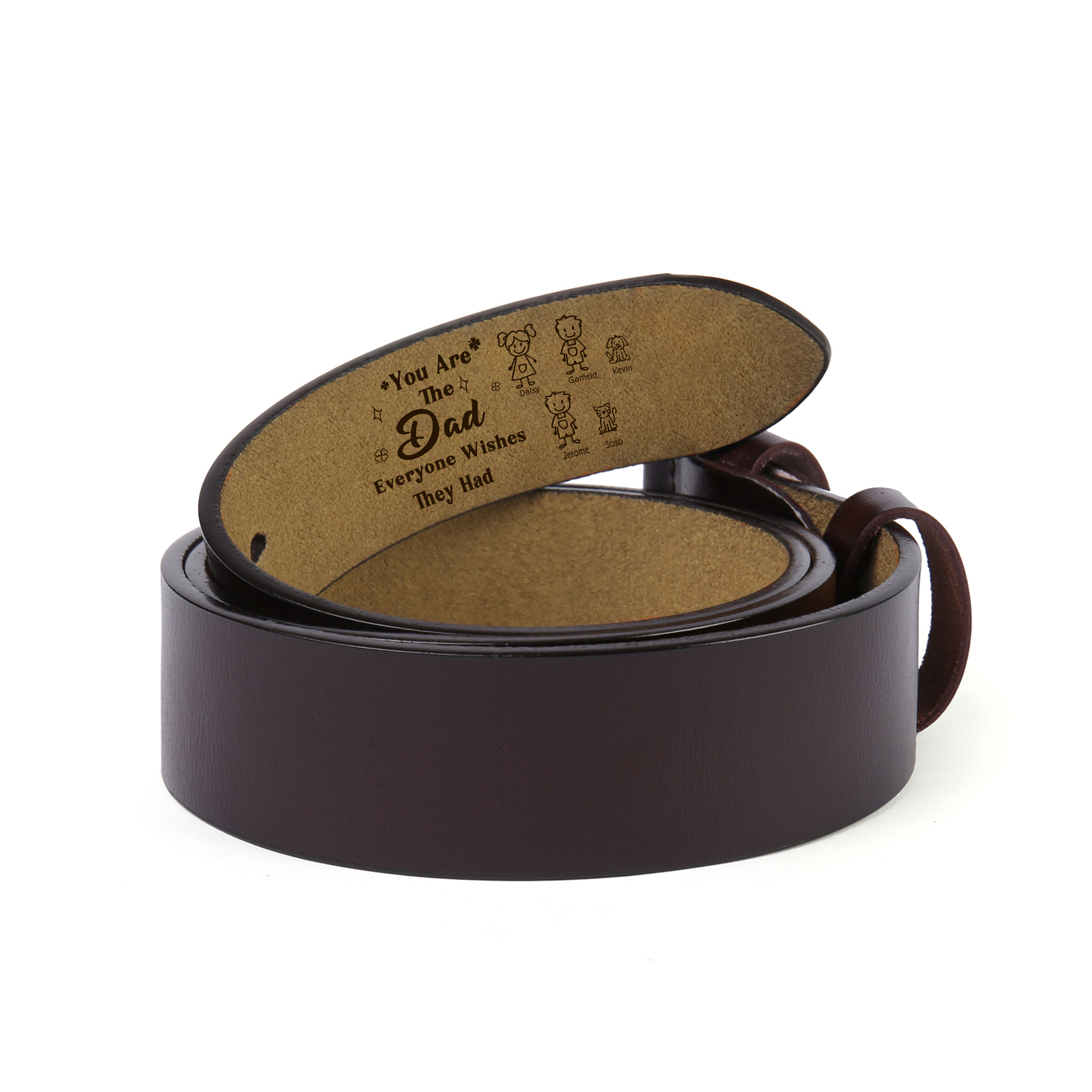 Personalized 5 Names Leather Belt, Custom Adjustable Man Belt Gift for Dad | Lorajewel