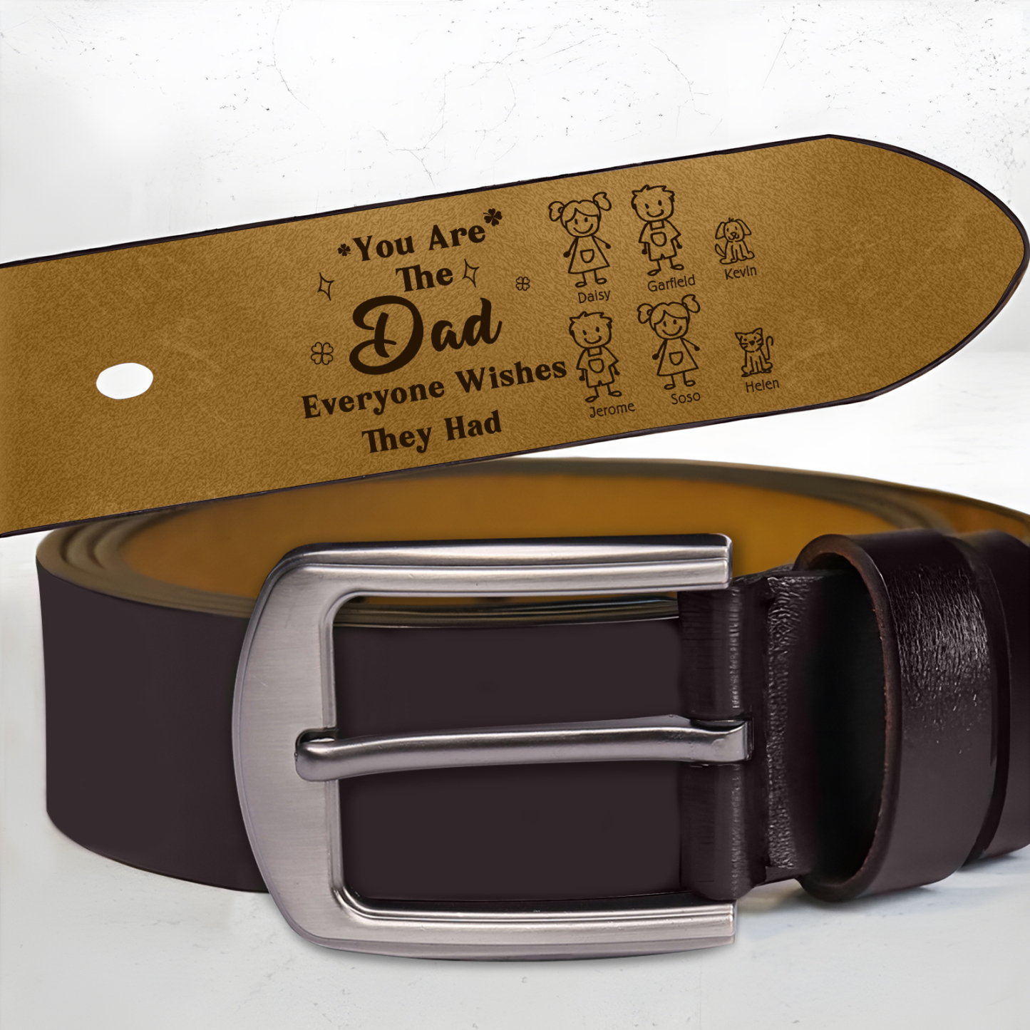 Personalized 6 Names Leather Belt, Custom Adjustable Man Belt Gift for Dad | Lorajewel