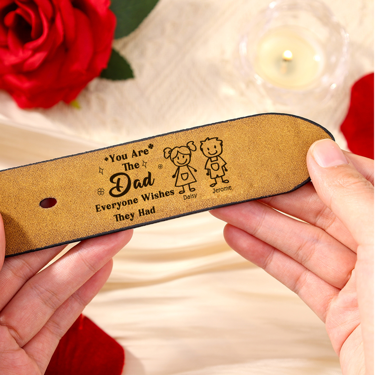 Personalized 2 Names Leather Belt, Custom Adjustable Man Belt Gift for Dad | Lorajewel