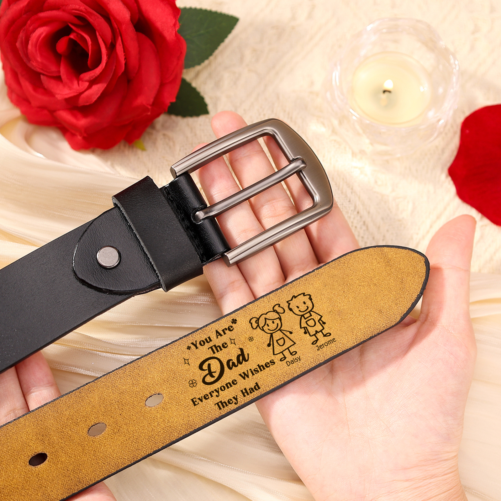 Personalized 2 Names Leather Belt, Custom Adjustable Man Belt Gift for Dad | Lorajewel