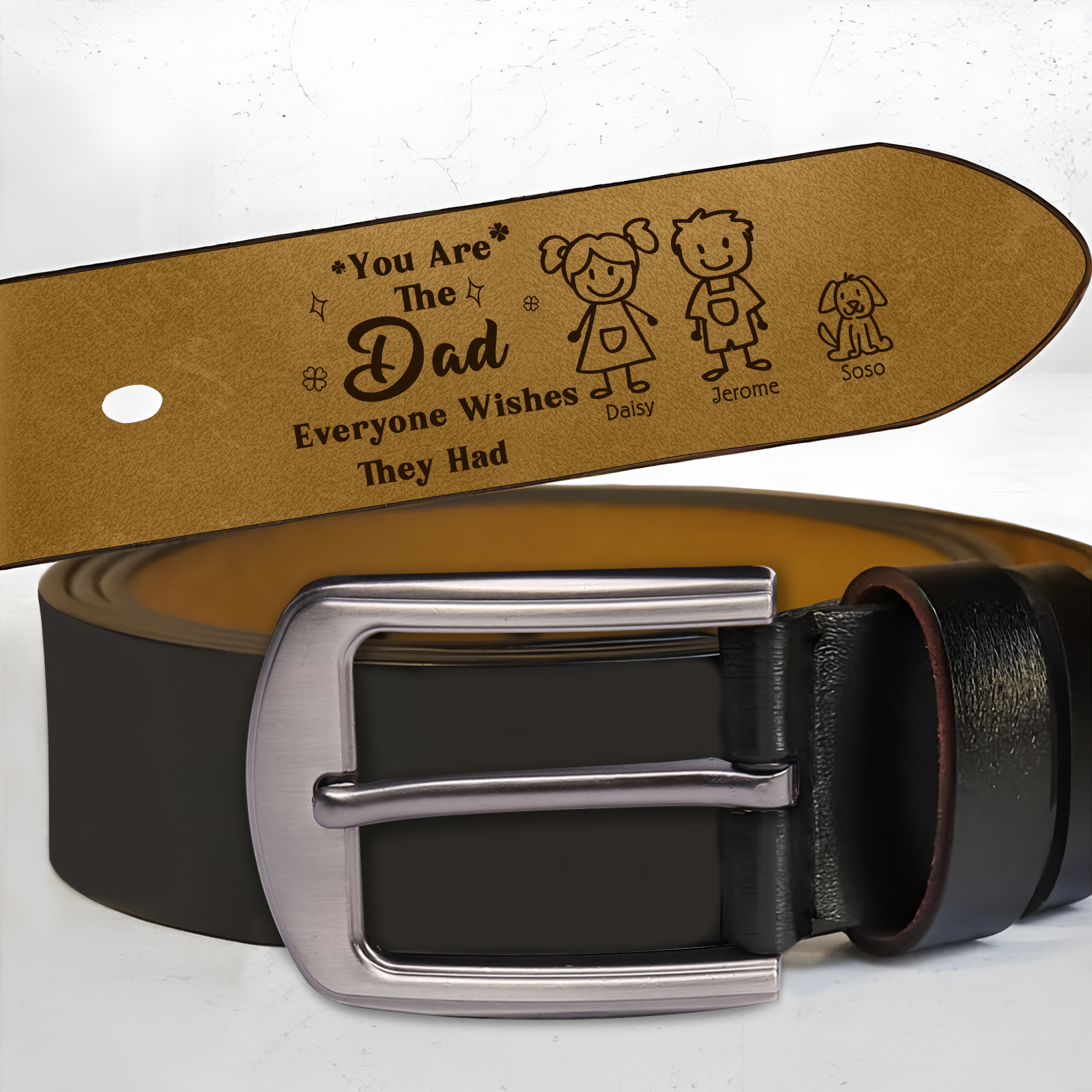 Personalized 3 Names Leather Belt, Custom Adjustable Man Belt Gift for Dad | Lorajewel