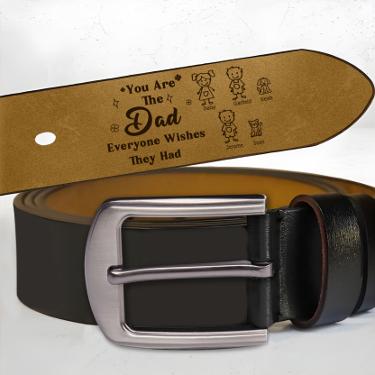 Personalized 5 Names Leather Belt, Custom Adjustable Man Belt Gift for Dad | Lorajewel