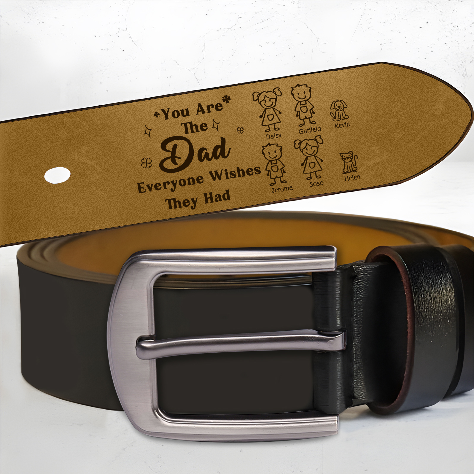Personalized 6 Names Leather Belt, Custom Adjustable Man Belt Gift for Dad | Lorajewel