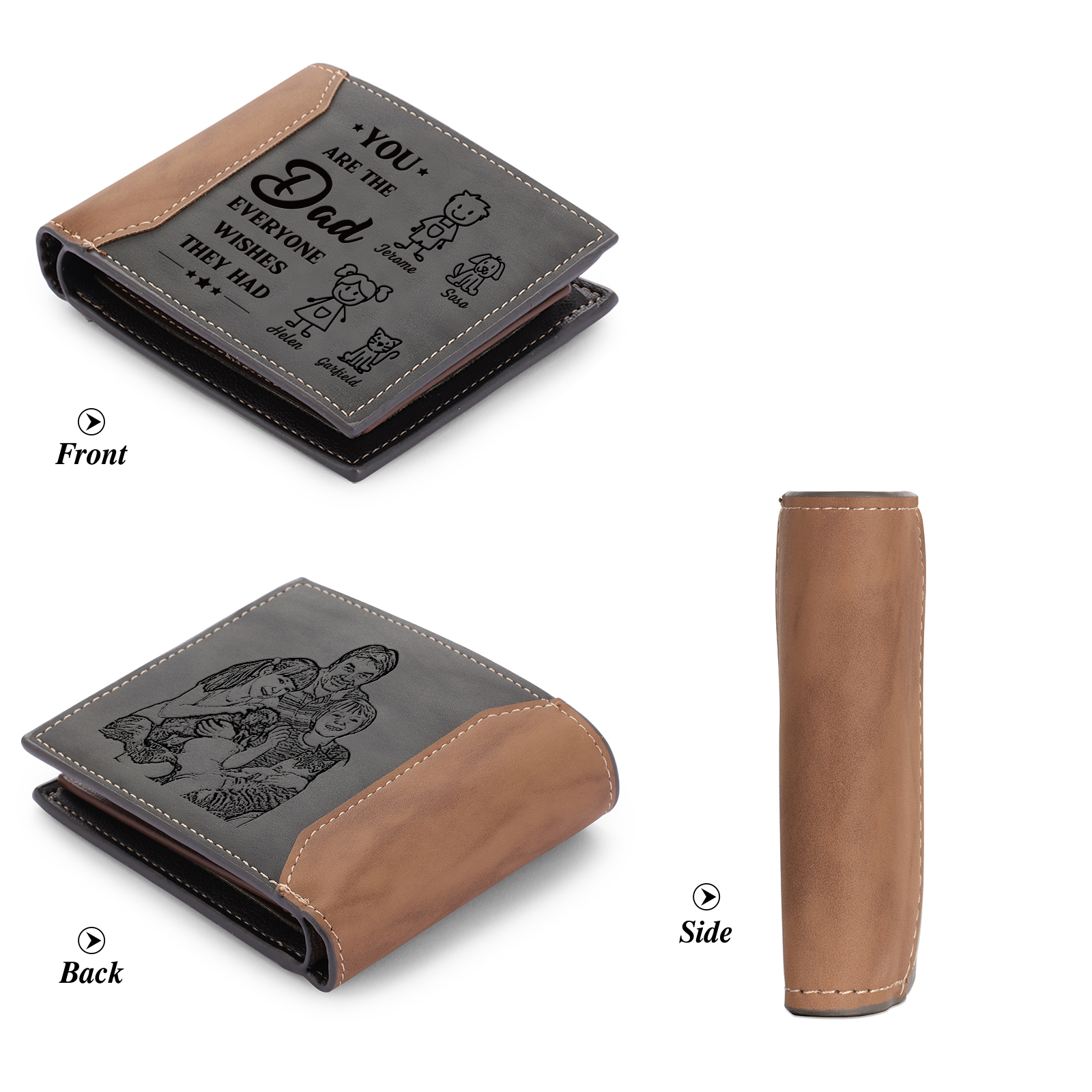 4 Names Personalized Gift Wallet for Men – Father’s Day Gift with Kids’ Name and Photo | Lorajewel