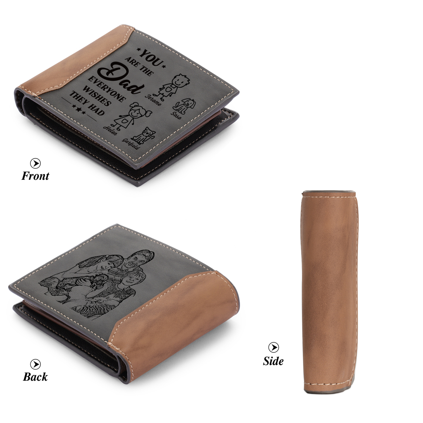 4 Names Personalized Gift Wallet for Men – Father’s Day Gift with Kids’ Name and Photo | Lorajewel