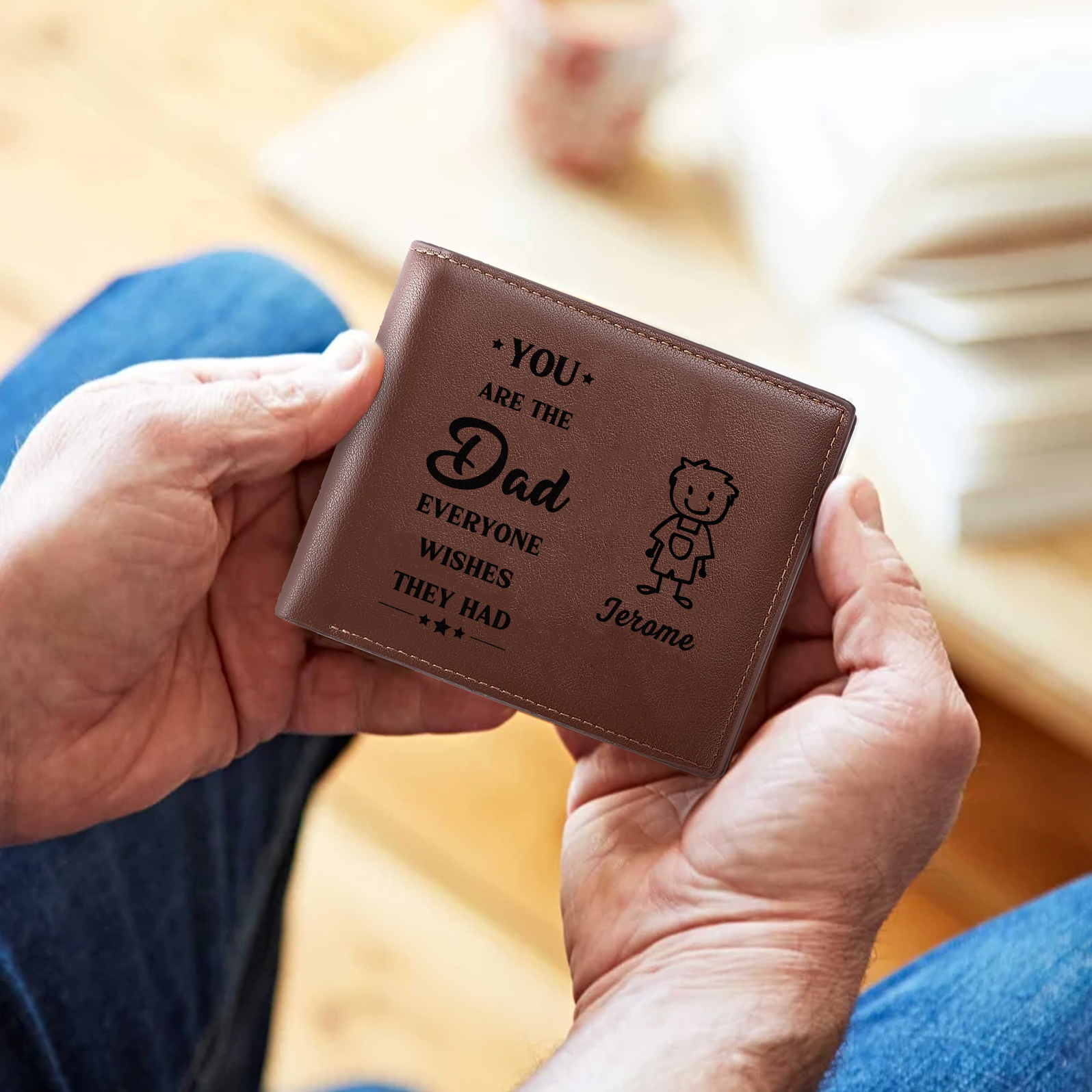 Engraved Wallet for Men – Custom Father’s Day Gift with Kids’ Name and Photo | Lorajewel