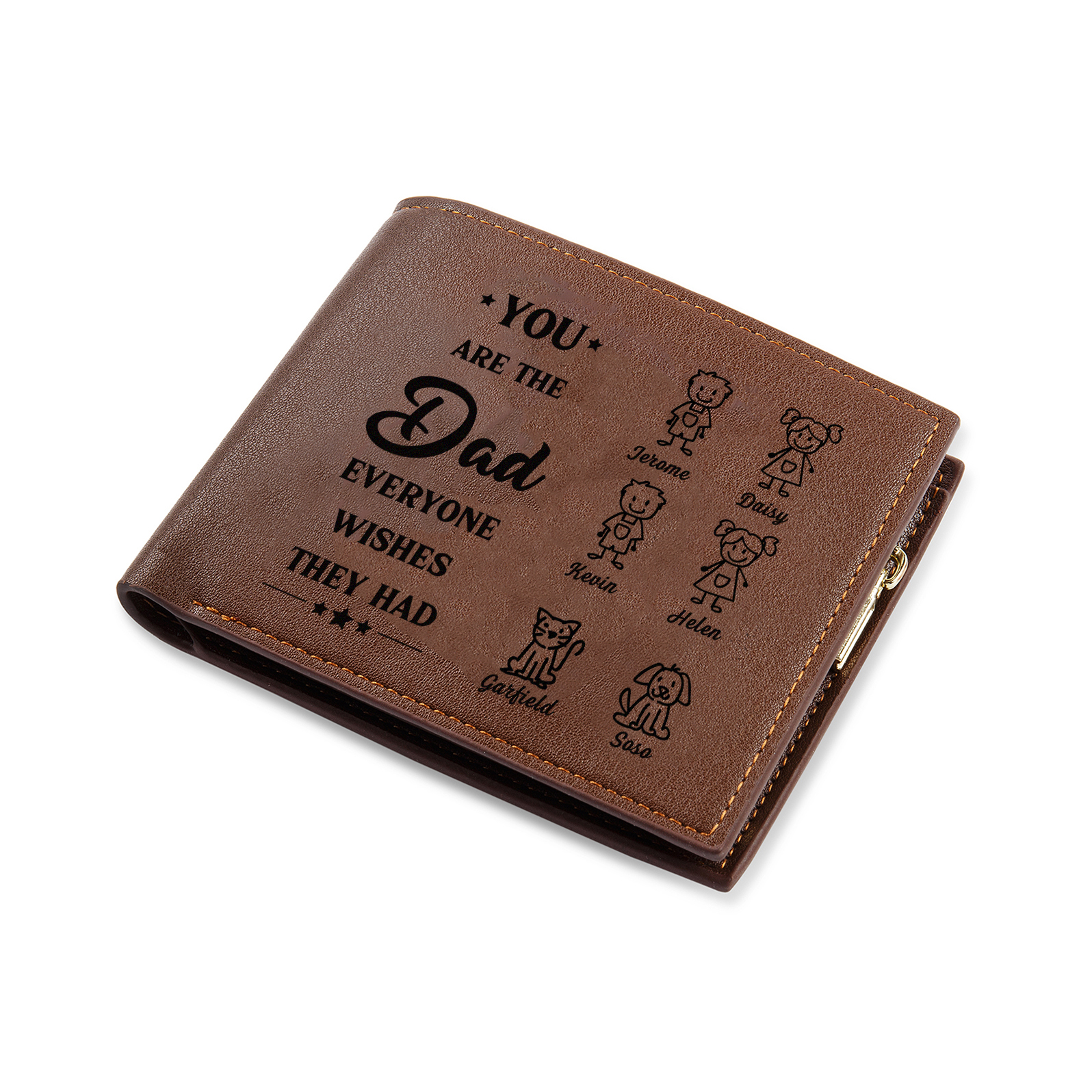 6 Names Engraved Wallet for Men – Custom Father’s Day Gift with Kids’ Name and Photo | Lorajewel