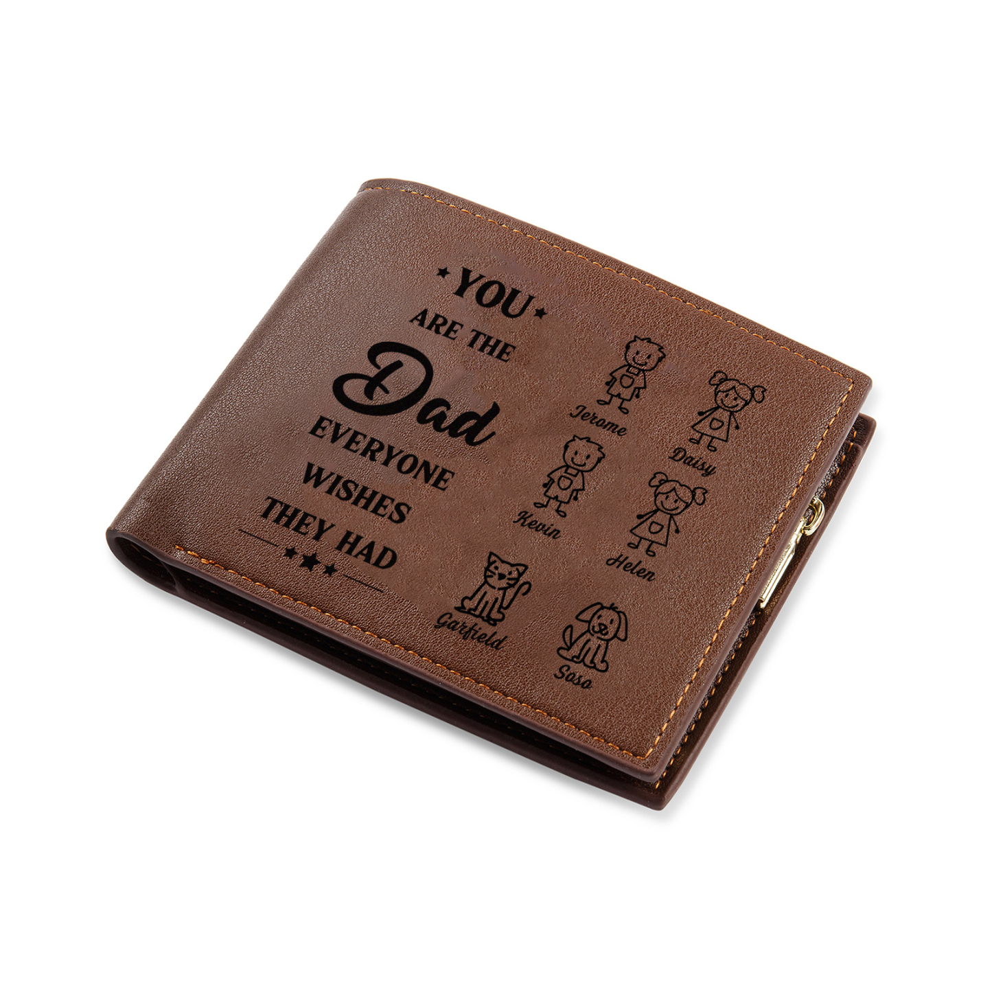 6 Names Engraved Wallet for Men – Custom Father’s Day Gift with Kids’ Name and Photo | Lorajewel
