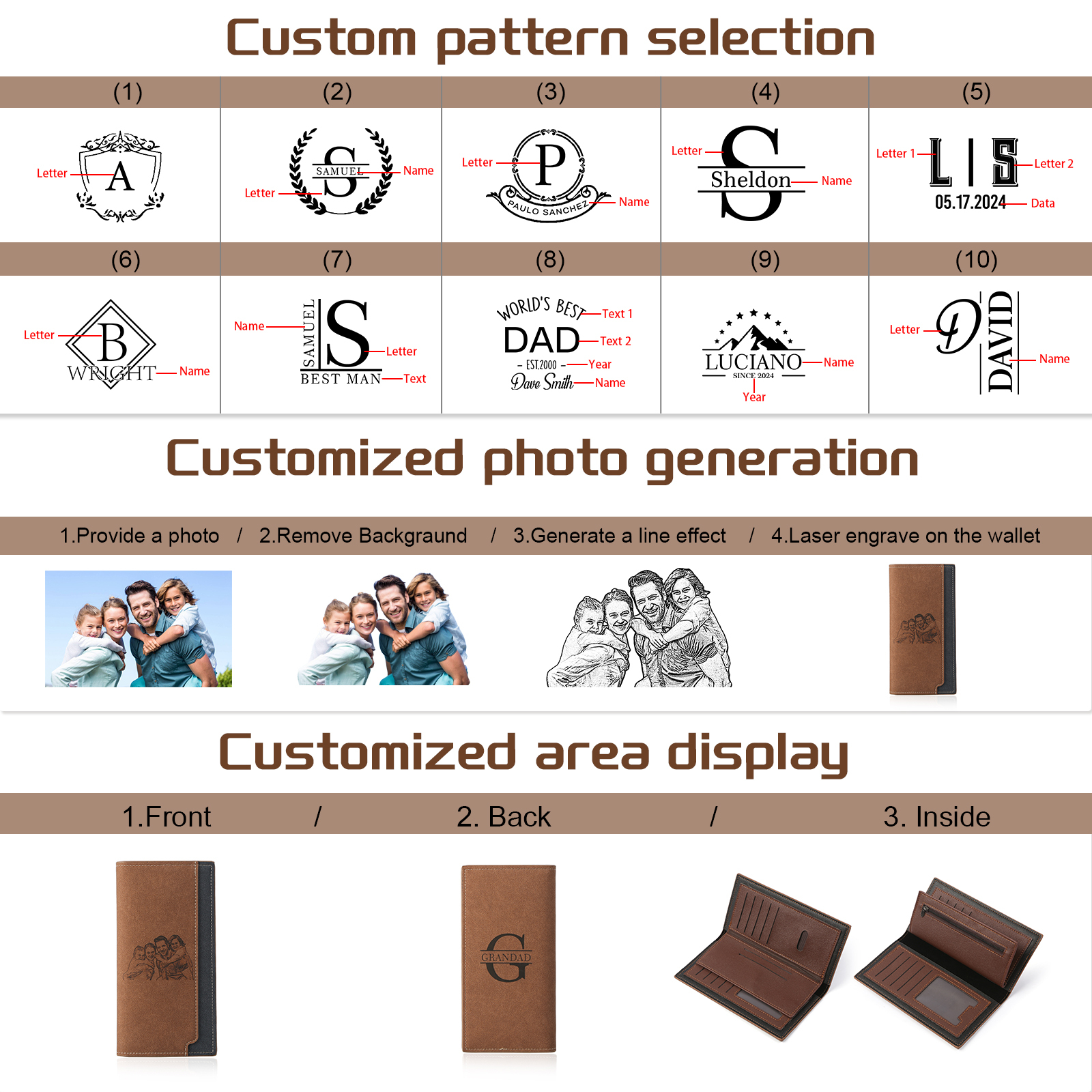 Personalized Men's Long Wallet – Custom Photo and Name Engraving with RFID Protection | Lorajewel