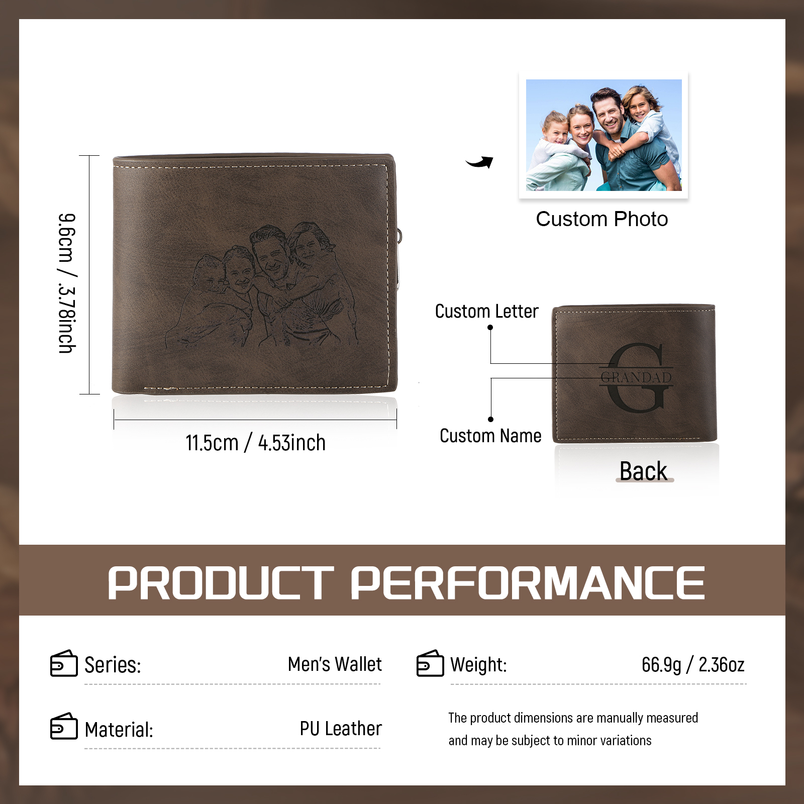 Custom Men’s Wallet – Short Bifold Style with Photo & Name Personalisation + RFID Blocking | Lorajewel