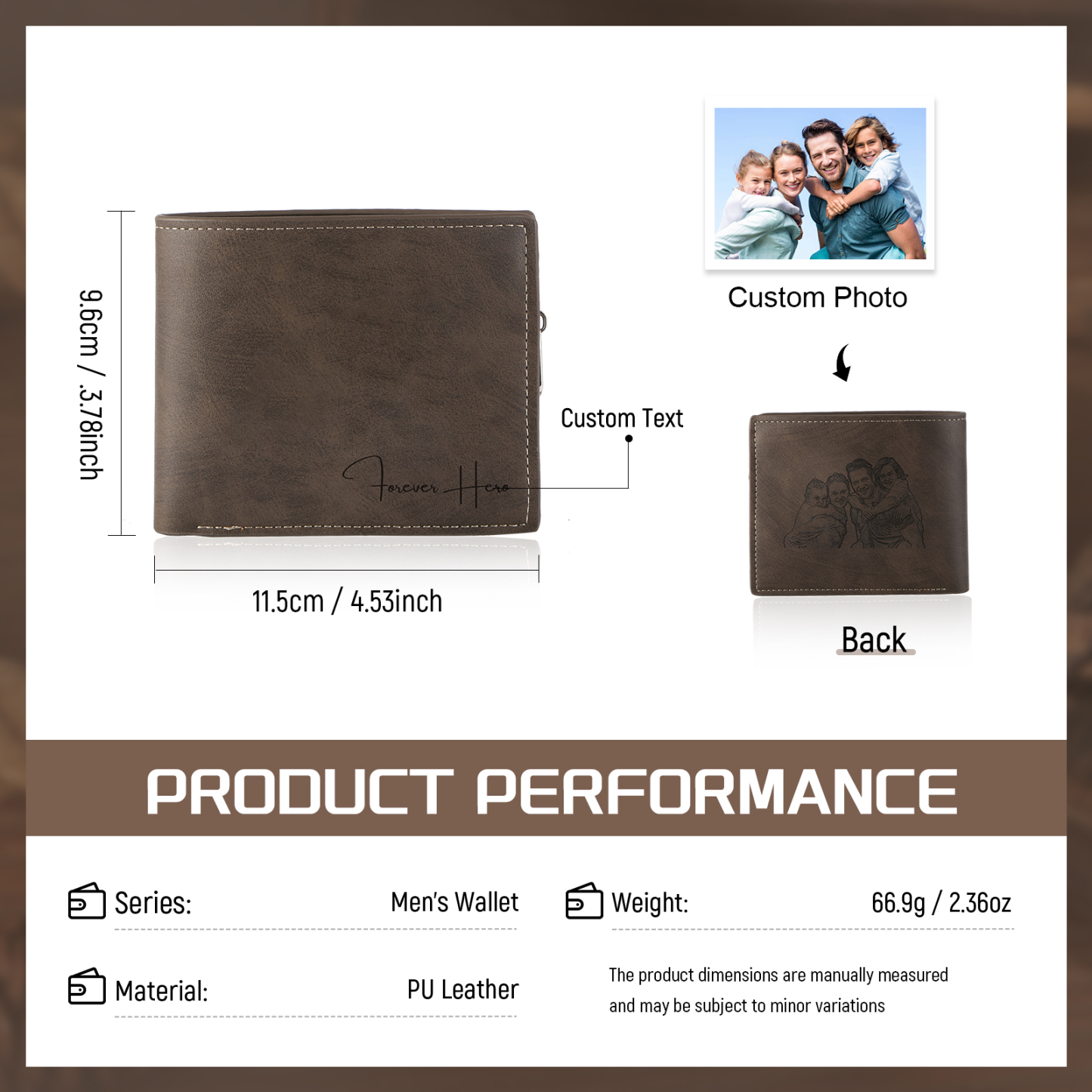 Custom Men’s Wallet – Short Bifold Style with Photo & Name Personalisation + RFID Blocking | Lorajewel