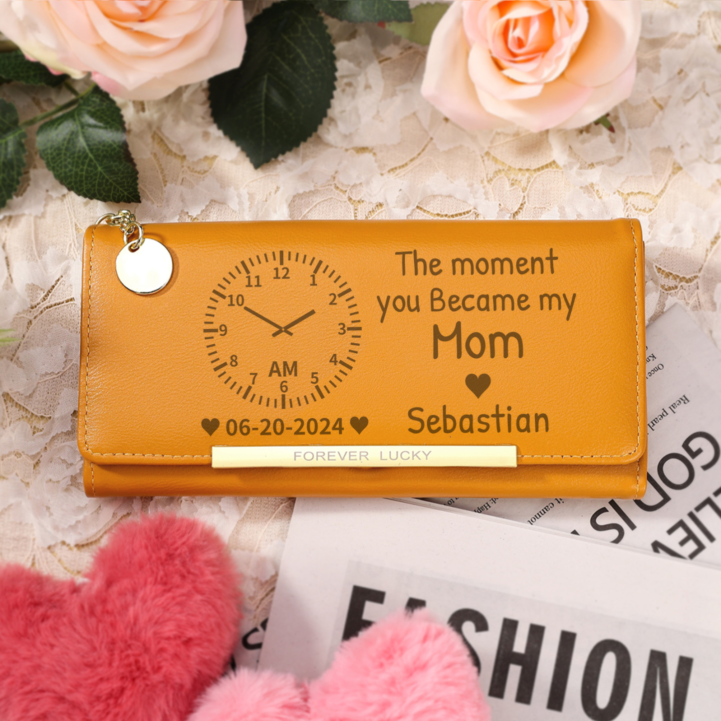 Personalized Women's Wallet with Custom Photo  – PU Leather Ladies Purse in Blue & Pink & Yellow Mother's Day Gift for Mom/Nan | Lorajewel