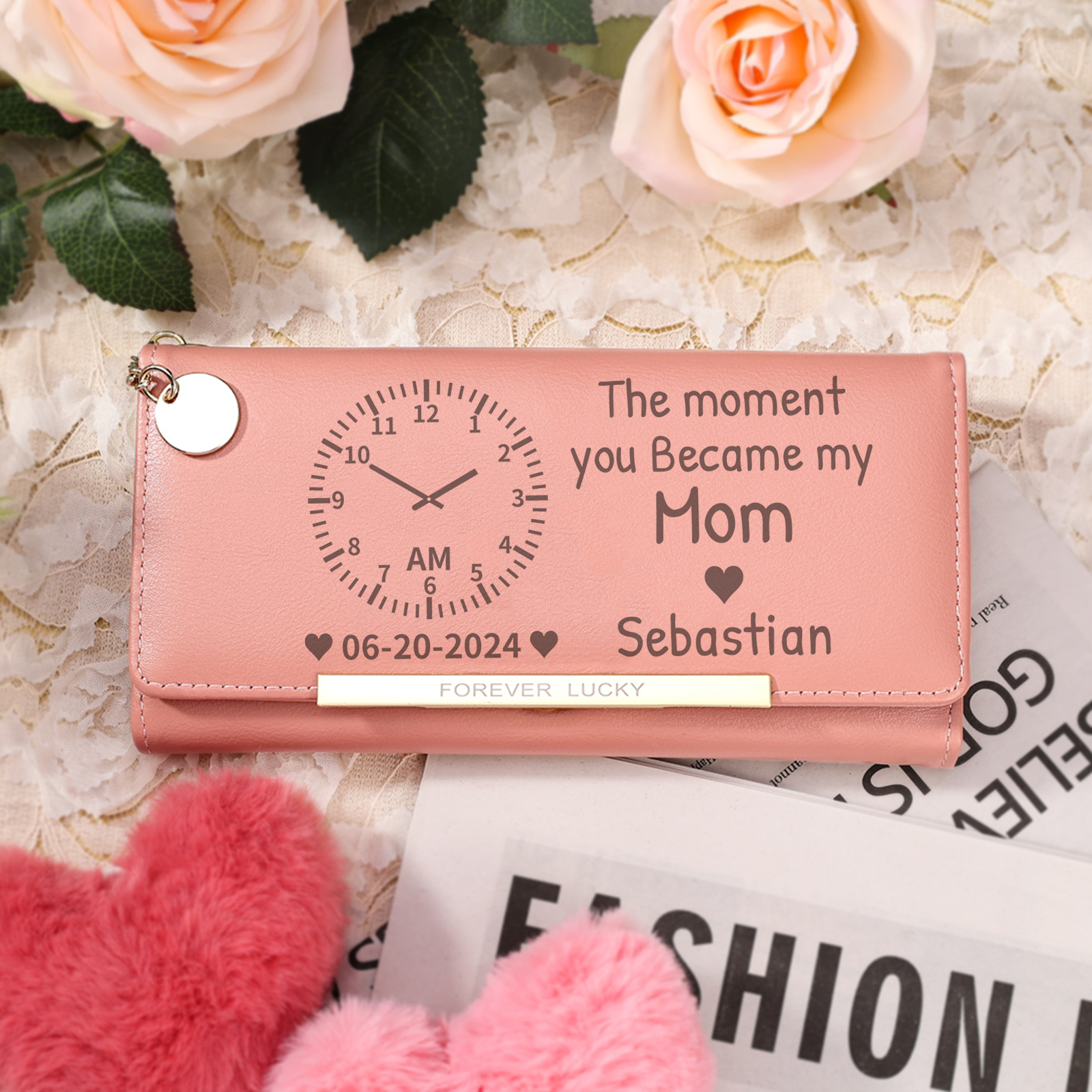 Personalized Women's Wallet with Custom Photo  – PU Leather Ladies Purse in Blue & Pink & Yellow Mother's Day Gift for Mom/Nan | Lorajewel