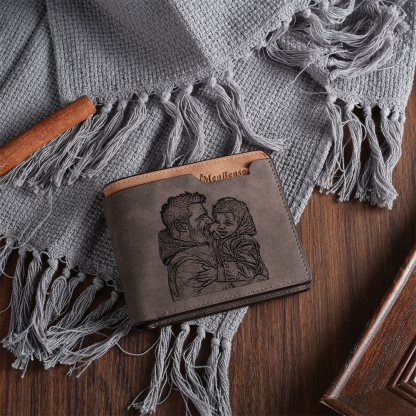 Custom Engraved Men’s Leather Wallet – Personalized with 1 Photo, Name, Initial, and Date | Lorajewel