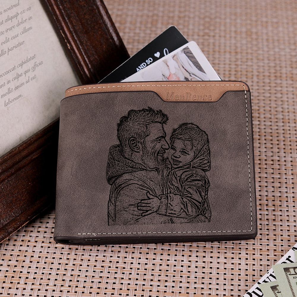 Custom Engraved Men’s Leather Wallet – Personalized with 1 Photo, Name, Initial, and Date | Lorajewel
