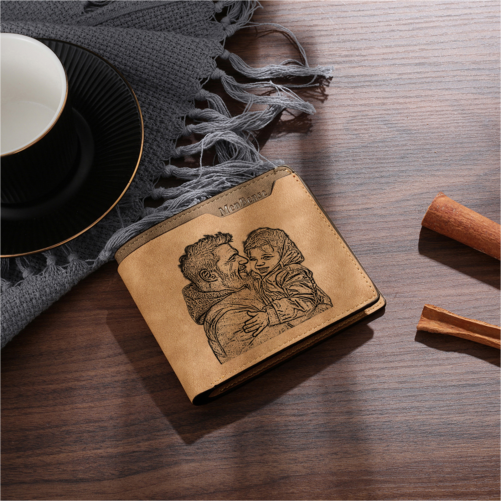 Custom Engraved Men’s Leather Wallet – Personalized with 1 Photo, Name, Initial, and Date | Lorajewel