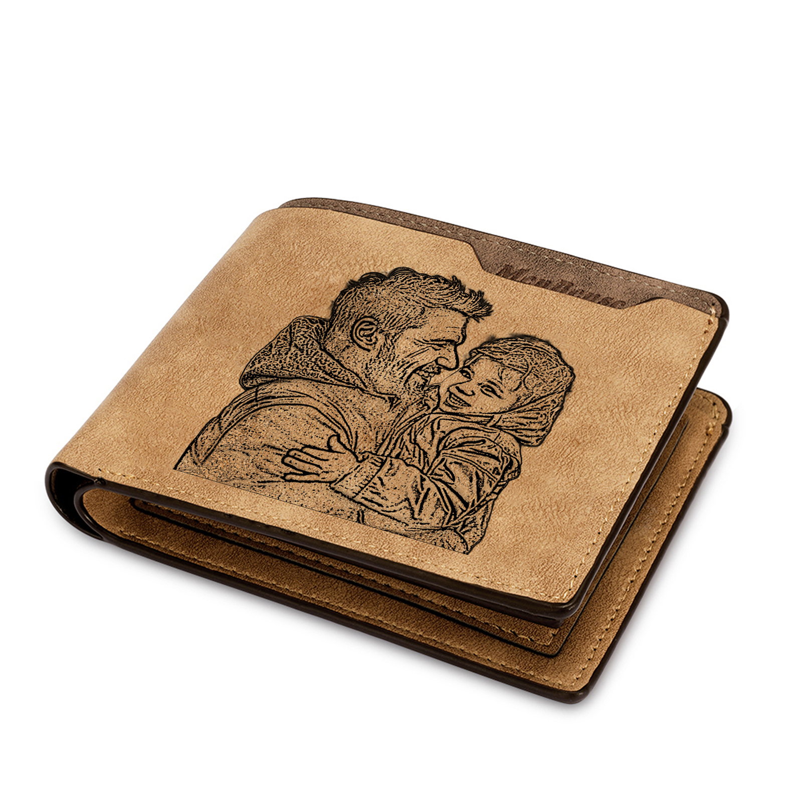 Custom Engraved Men’s Leather Wallet – Personalized with 1 Photo, Name, Initial, and Date | Lorajewel