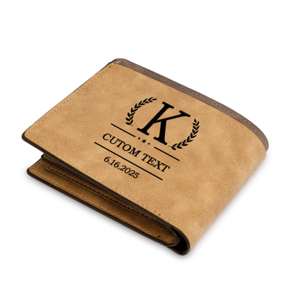 Custom Engraved Men’s Leather Wallet – Personalized with 1 Photo, Name, Initial, and Date | Lorajewel
