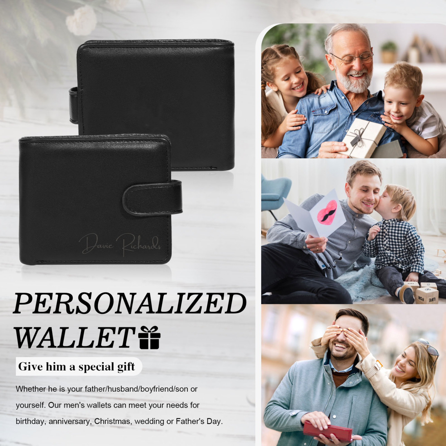 Personalized Wallet for Men with Name – Premium PU Leather Wallet with Coin Pouch – Ideal Father’s Day Gift | Lorajewel