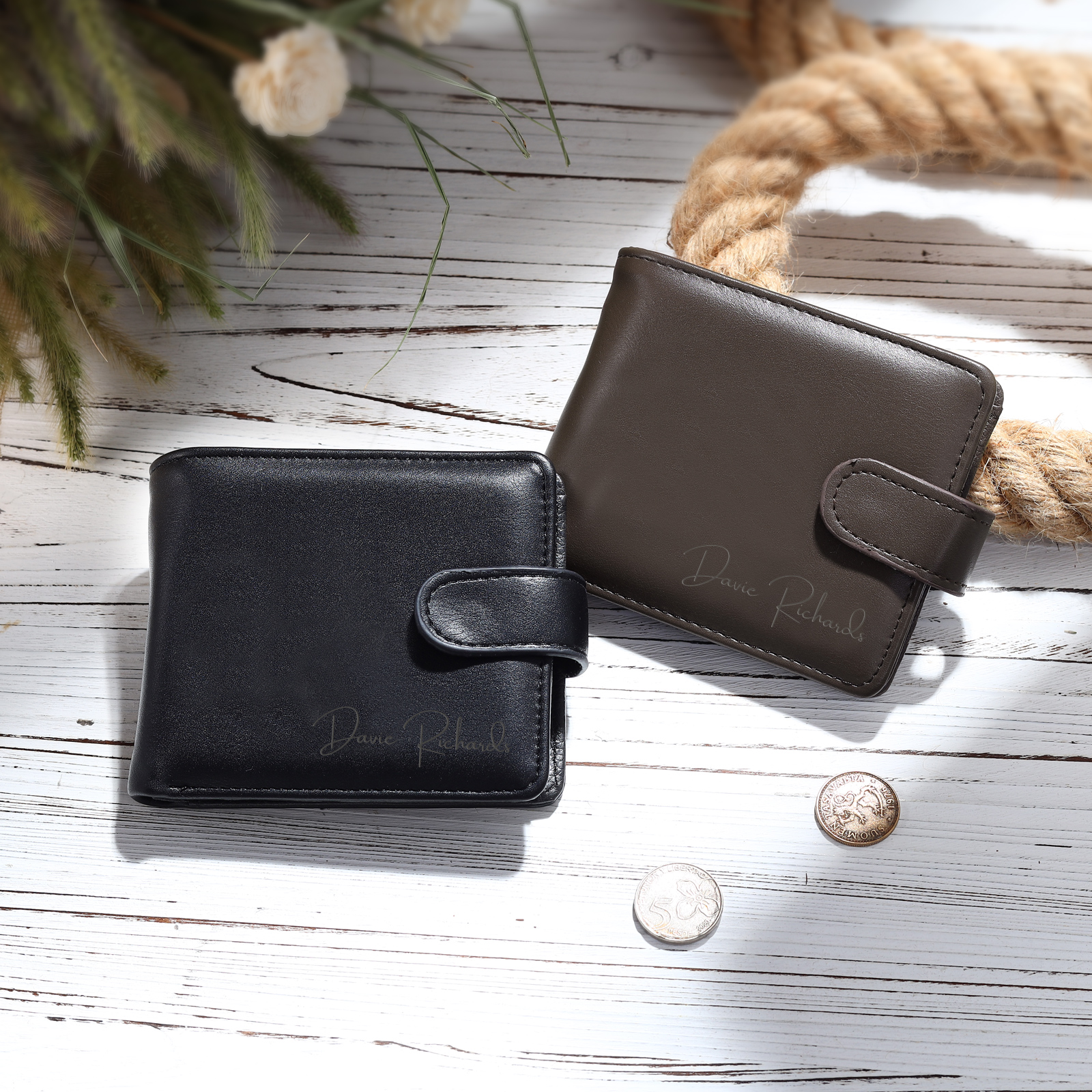 Personalized Wallet for Men with Name & Photo – Premium PU Leather Wallet with Coin Pouch – Ideal Father’s Day Gift | Lorajewel