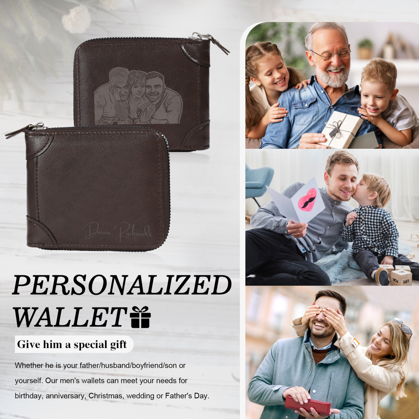 Personalized Wallet for Men with Name & Photo – Elegant Men's Gift for Father's Day, Birthday, or Anniversary | Lorajewel