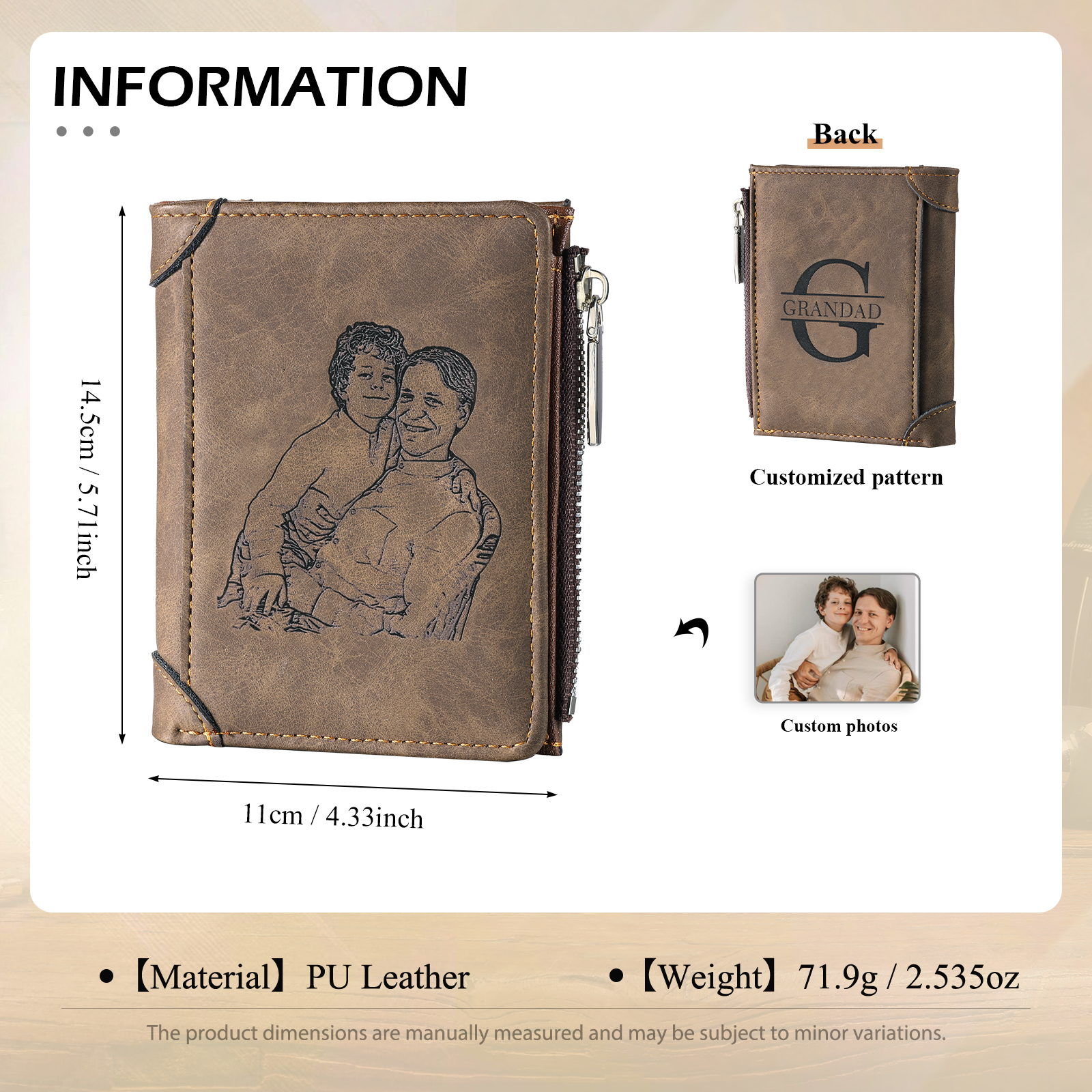 2 Names-Personalized Doll Customized Leather Men's Wallet Customized Name Folding Wallet With Gift Box for Dad