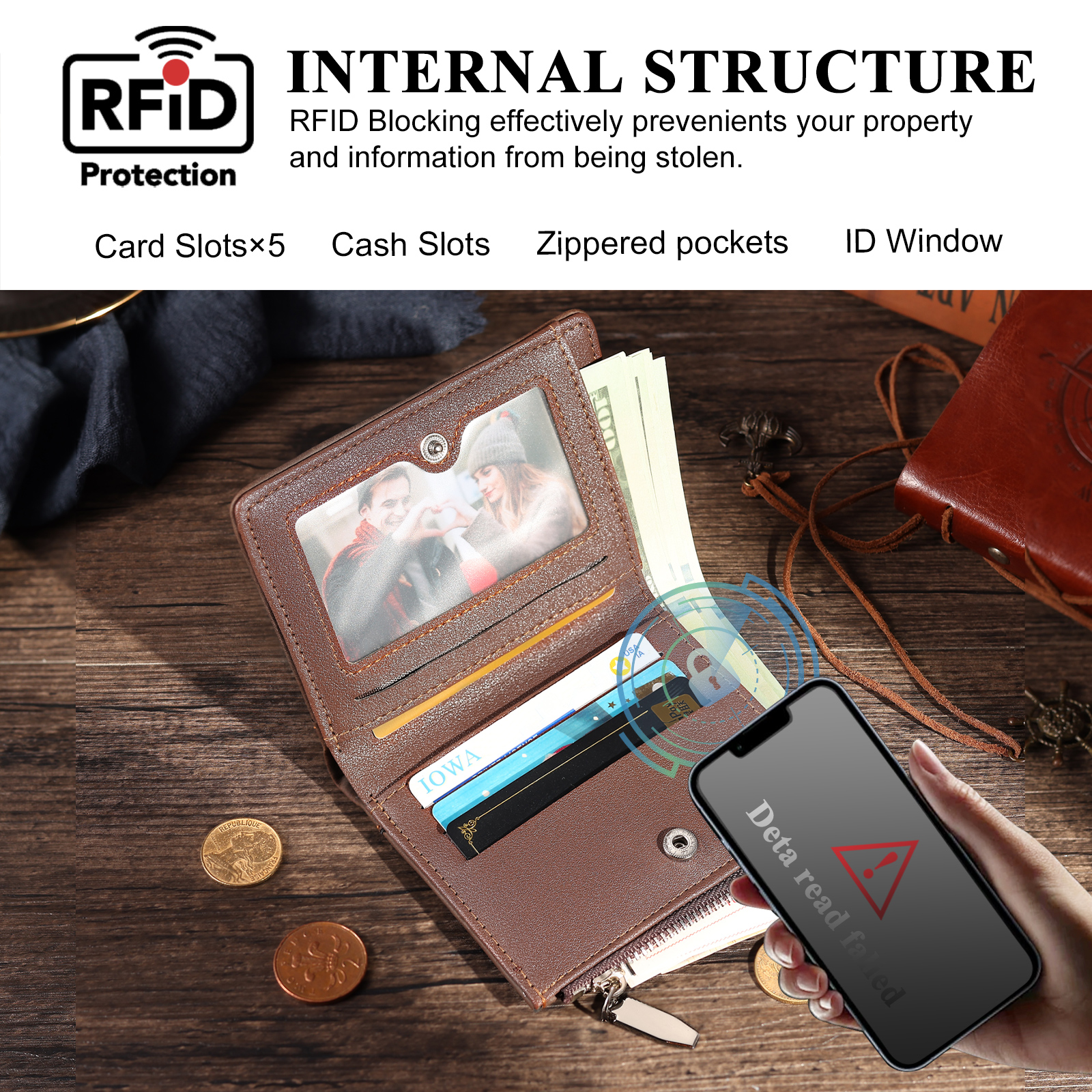 2 Names-Personalized Doll Customized Leather Men's Wallet Customized Name Folding Wallet With Gift Box for Dad