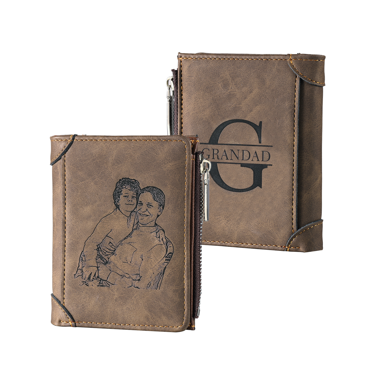 2 Names-Personalized Doll Customized Leather Men's Wallet Customized Name Folding Wallet With Gift Box for Dad