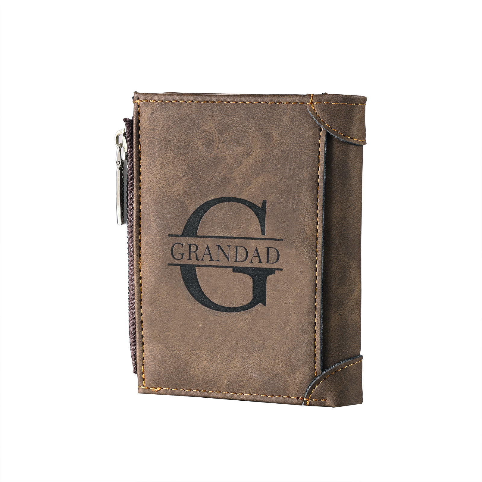 2 Names-Personalized Doll Customized Leather Men's Wallet Customized Name Folding Wallet With Gift Box for Dad