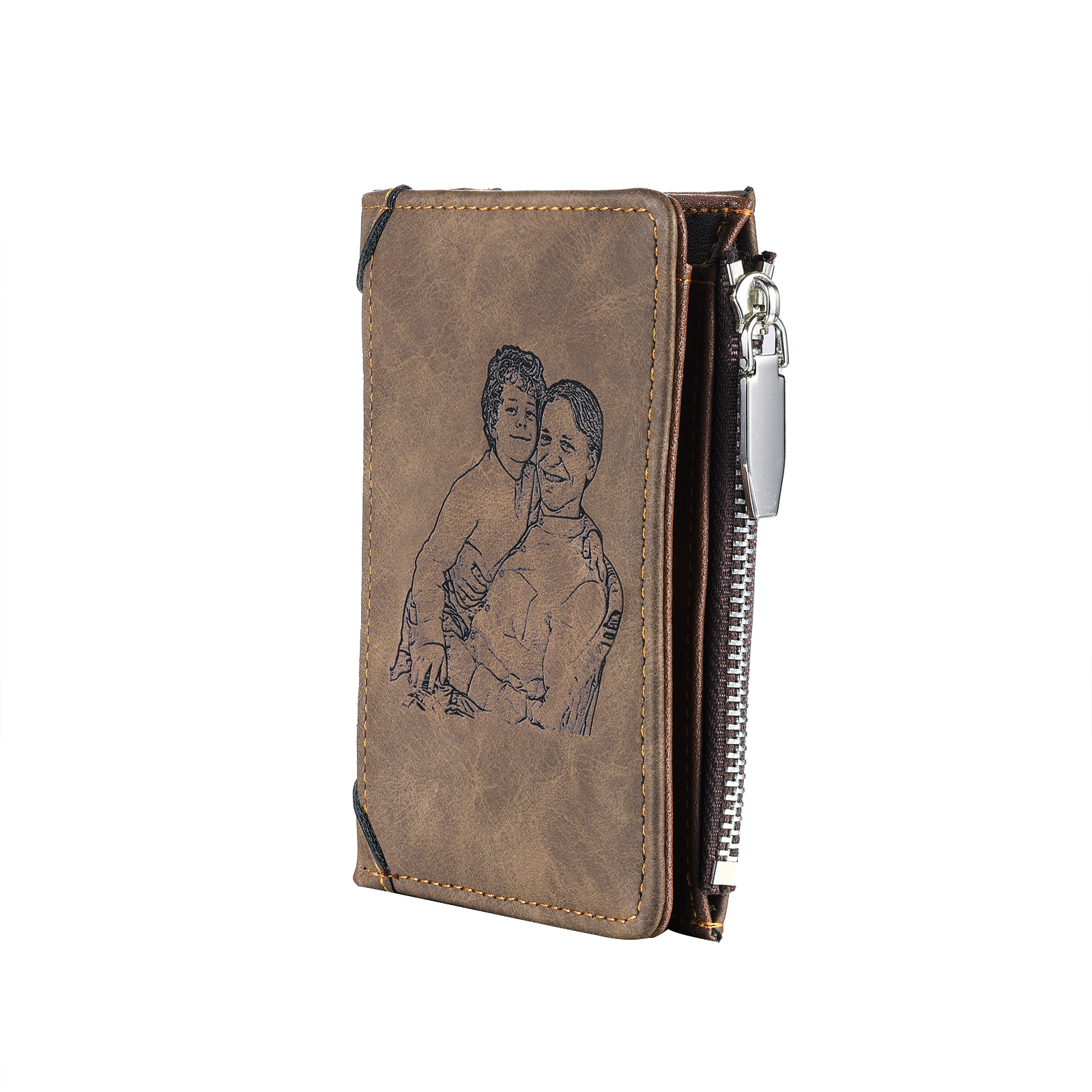 2 Names-Personalized Doll Customized Leather Men's Wallet Customized Name Folding Wallet With Gift Box for Dad