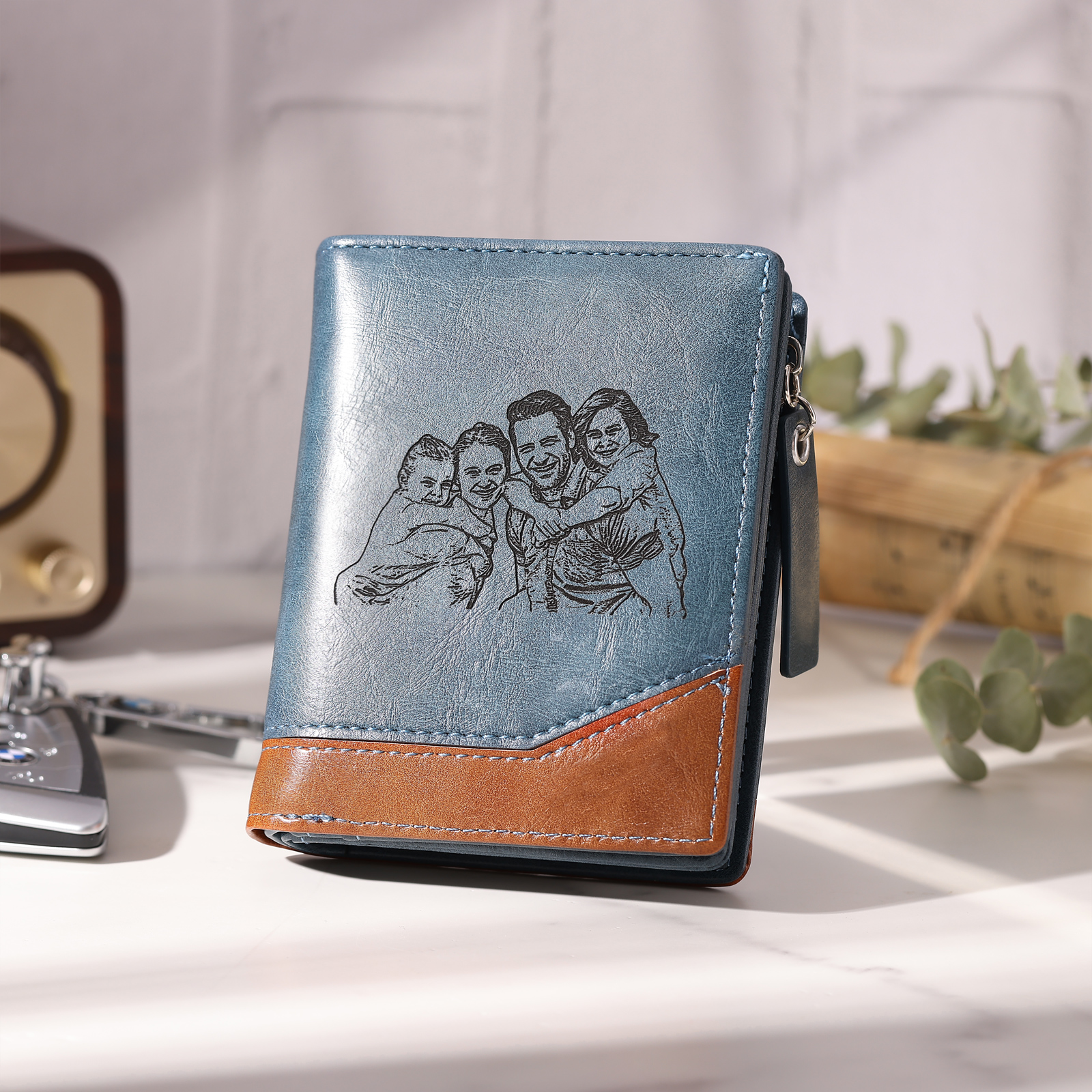 Personalized Engraved Photo Wallet with Initial & 1 Name - Father's Day Gift for Dad | Lorajewel