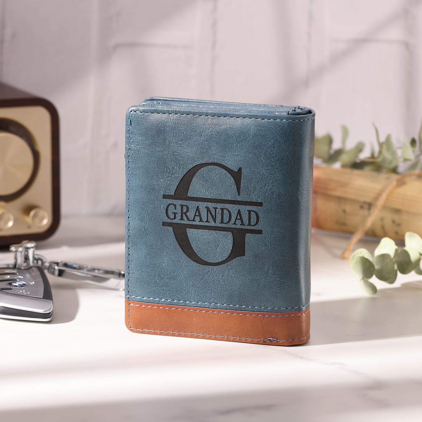 Personalized Engraved Photo Wallet with Initial & 1 Name - Father's Day Gift for Dad | Lorajewel