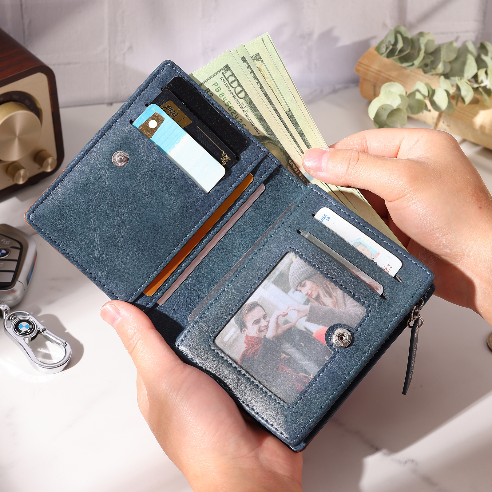 Personalized Engraved Photo Wallet with Initial & 1 Name - Father's Day Gift for Dad | Lorajewel