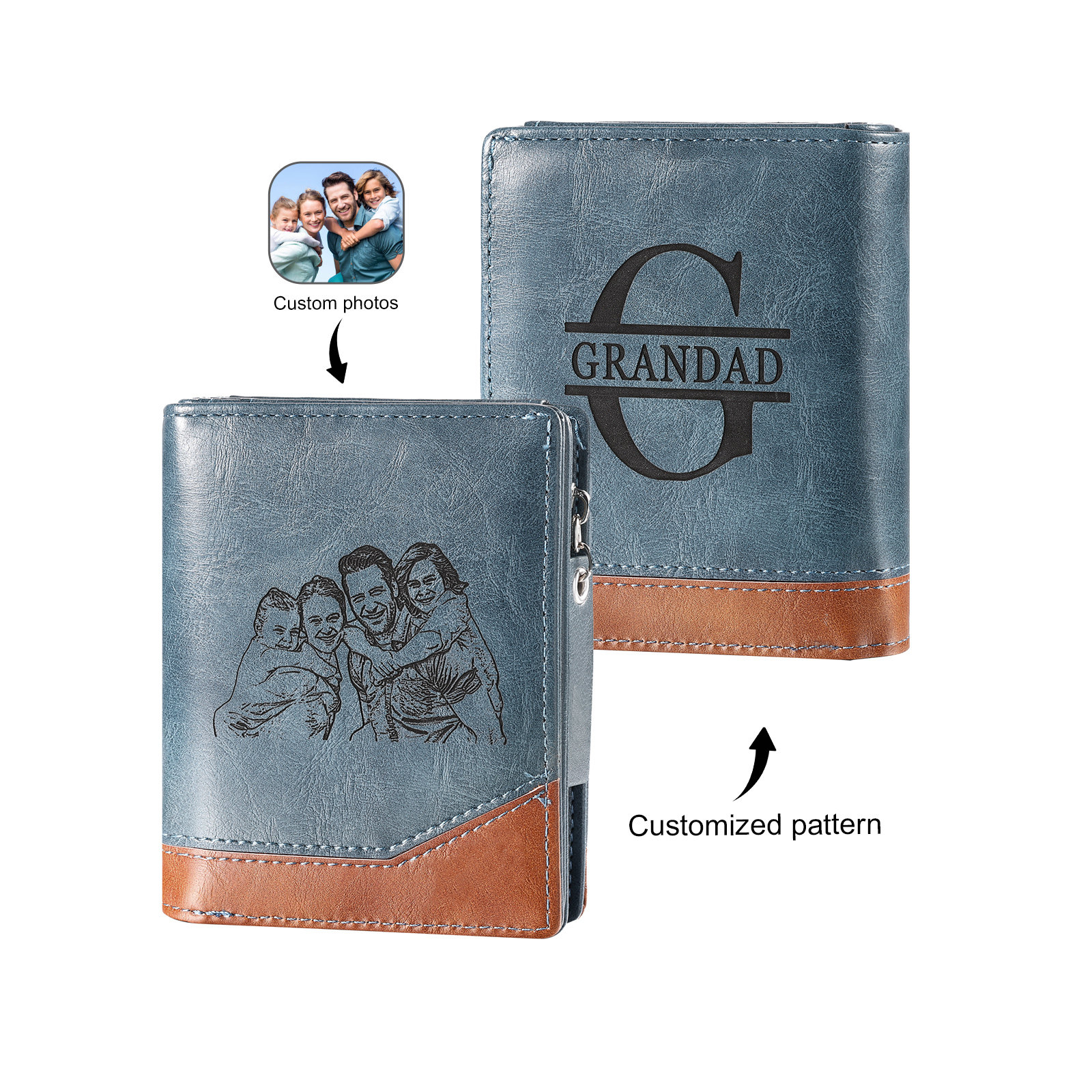 Personalized Engraved Photo Wallet with Initial & 1 Name - Father's Day Gift for Dad | Lorajewel