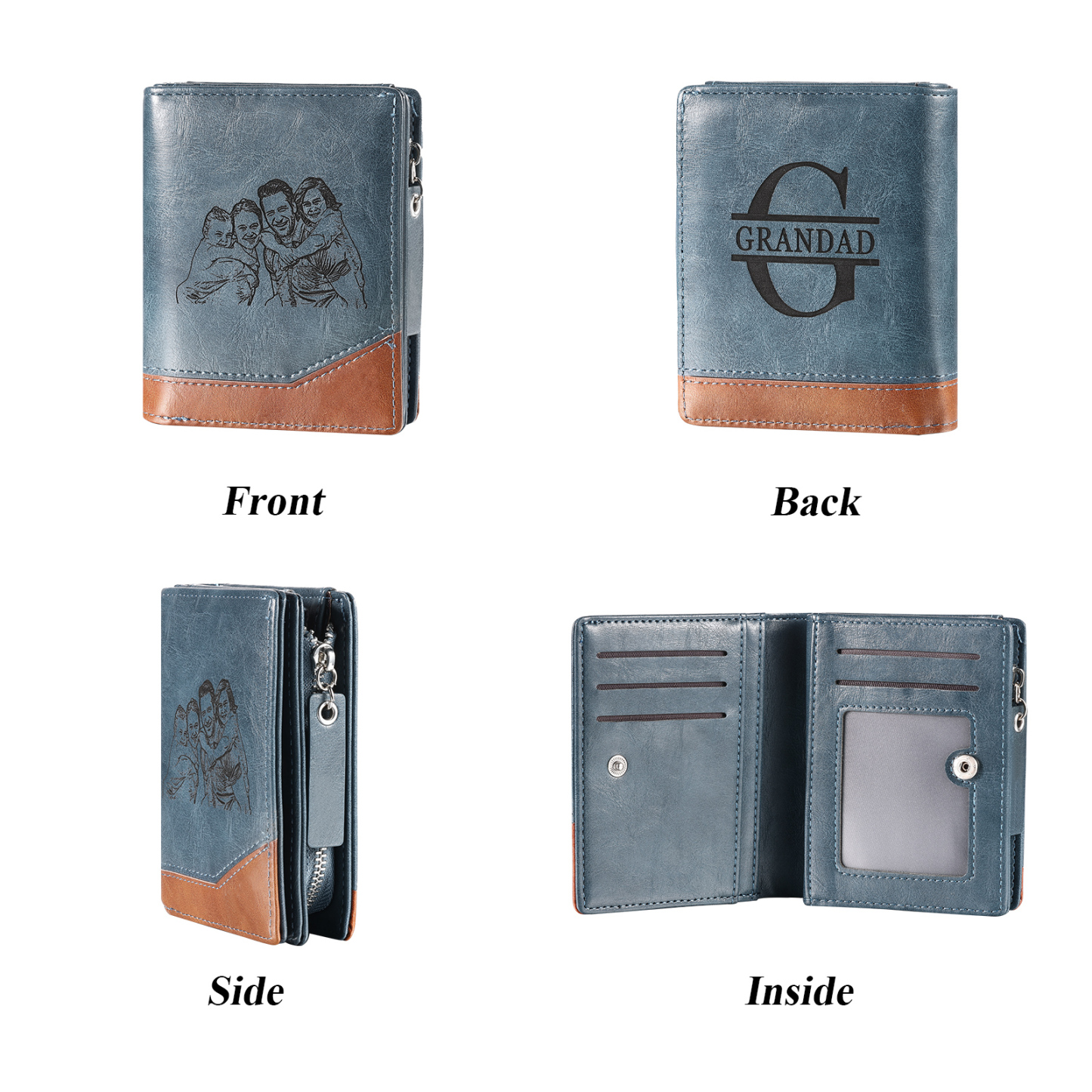 Personalized Engraved Photo Wallet with Initial & 1 Name - Father's Day Gift for Dad | Lorajewel