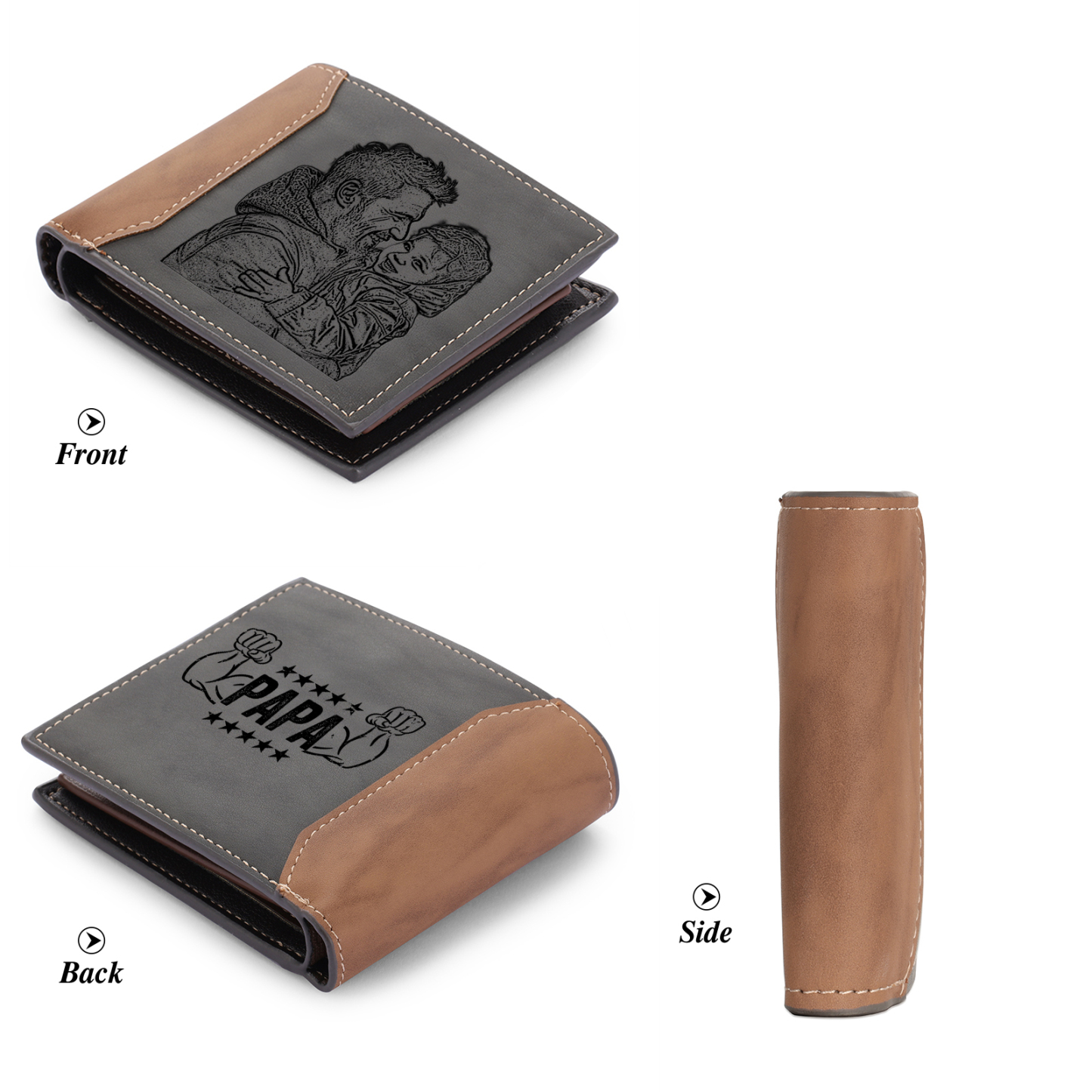 Personalized Photo Wallet for Dad – Custom Engraved Muscle Leather Wallet for Men | Lorajewel