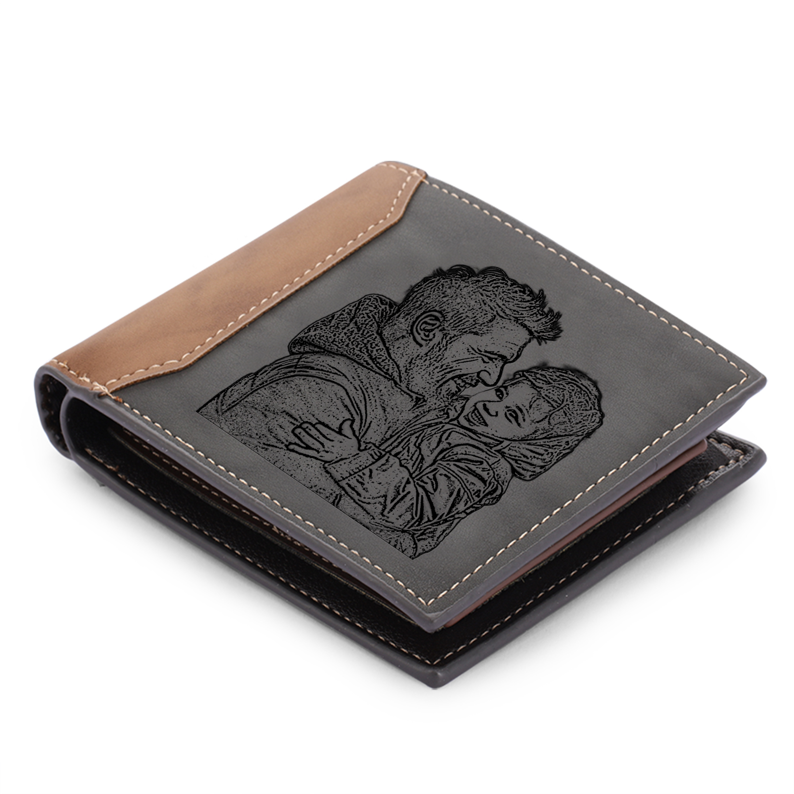 Custom Engraved Men’s Leather Wallet – Personalized with 1 Photo, Name, Initial, and Date | Lorajewel