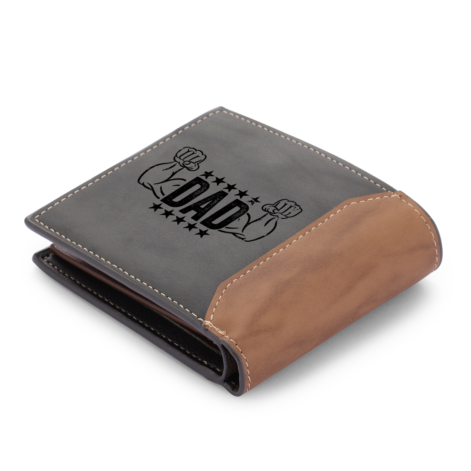 Personalized Photo Wallet for Dad – Custom Engraved Muscle Leather Wallet – Father's Day | Lorajewel