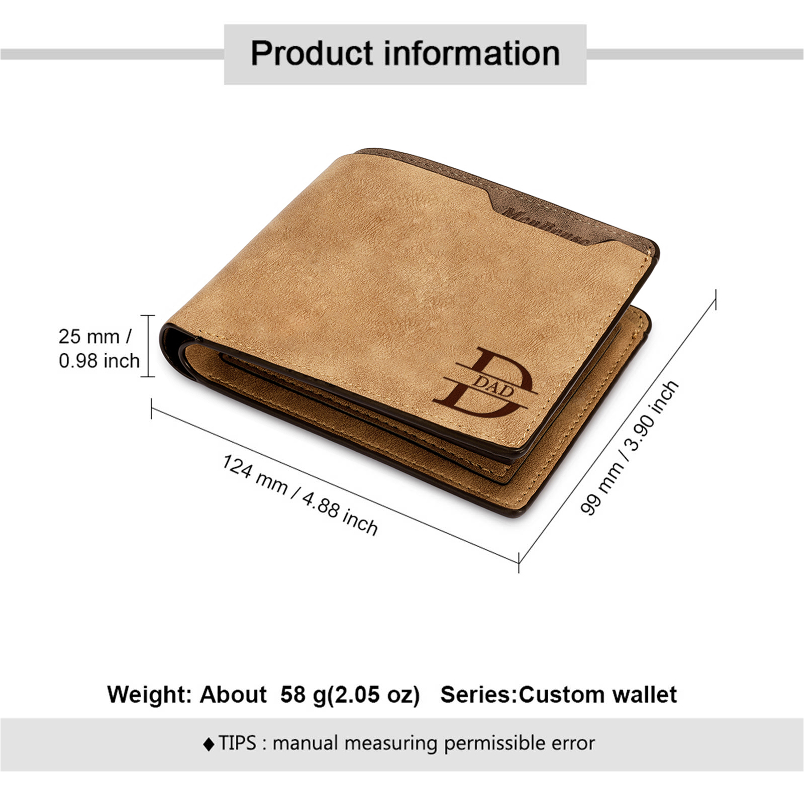 Custom Wallet for Men – Personalized Engraved Leather Wallet for Dad – Photo, Name & Date Customisation | Lorajewel