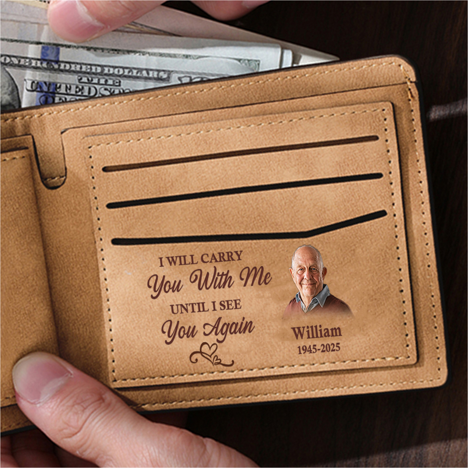 Custom Wallet for Men – Personalized Engraved Leather Wallet for Dad – Photo, Name & Date Customisation | Lorajewel