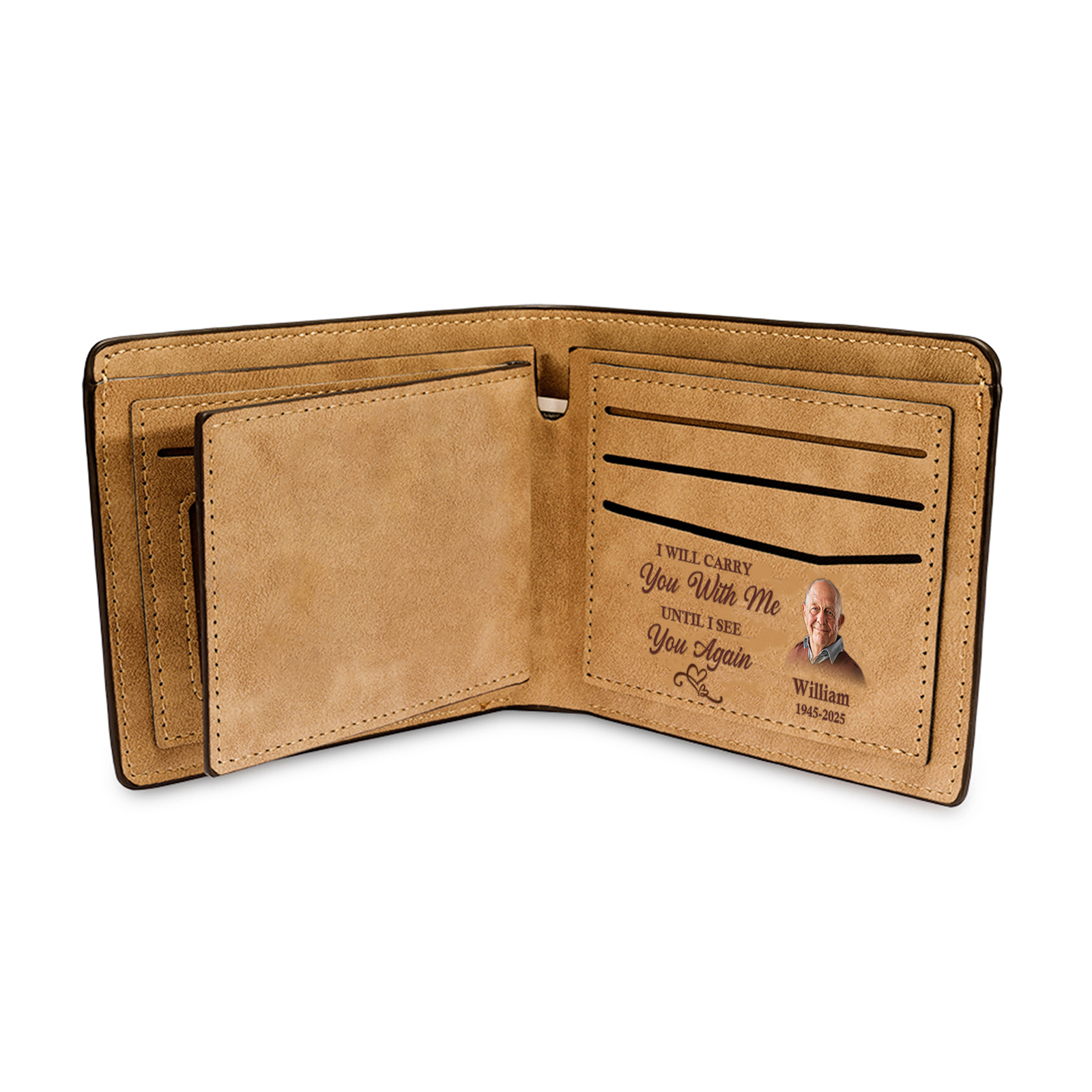 Custom Wallet for Men – Personalized Engraved Leather Wallet for Dad – Photo, Name & Date Customisation | Lorajewel