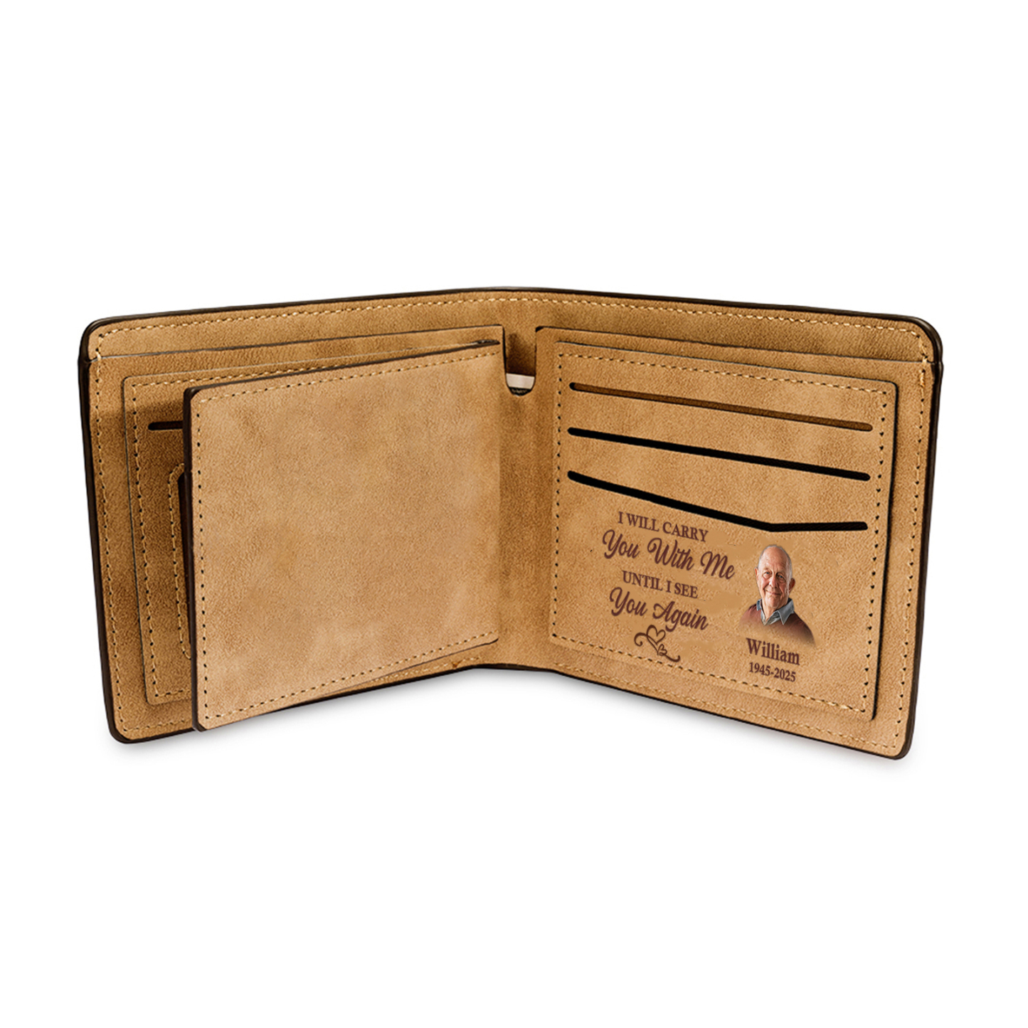 Custom Wallet for Men – Personalized Engraved Leather Wallet for Dad – Photo, Name & Date Customisation | Lorajewel