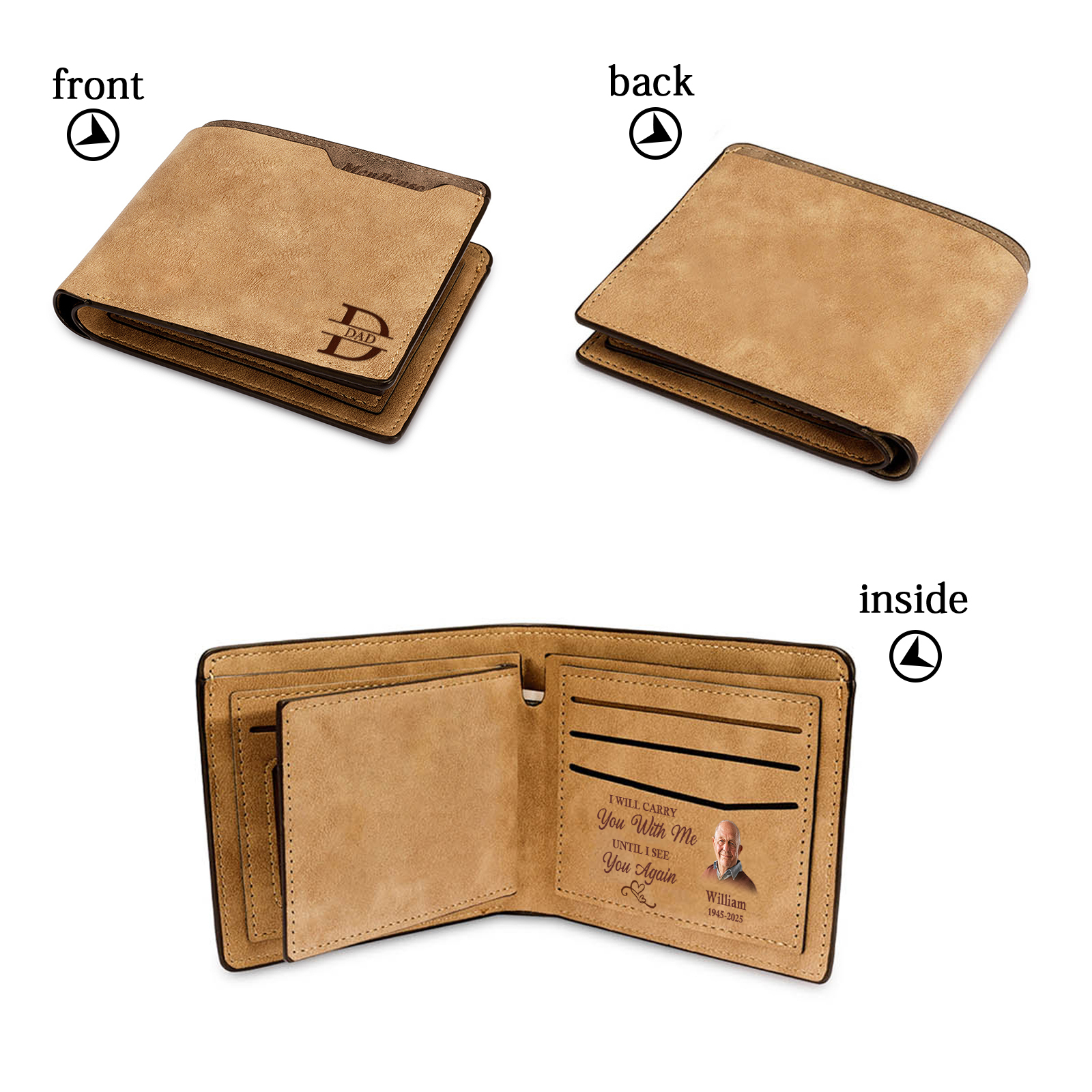 Custom Wallet for Men – Personalized Engraved Leather Wallet for Dad – Photo, Name & Date Customisation | Lorajewel