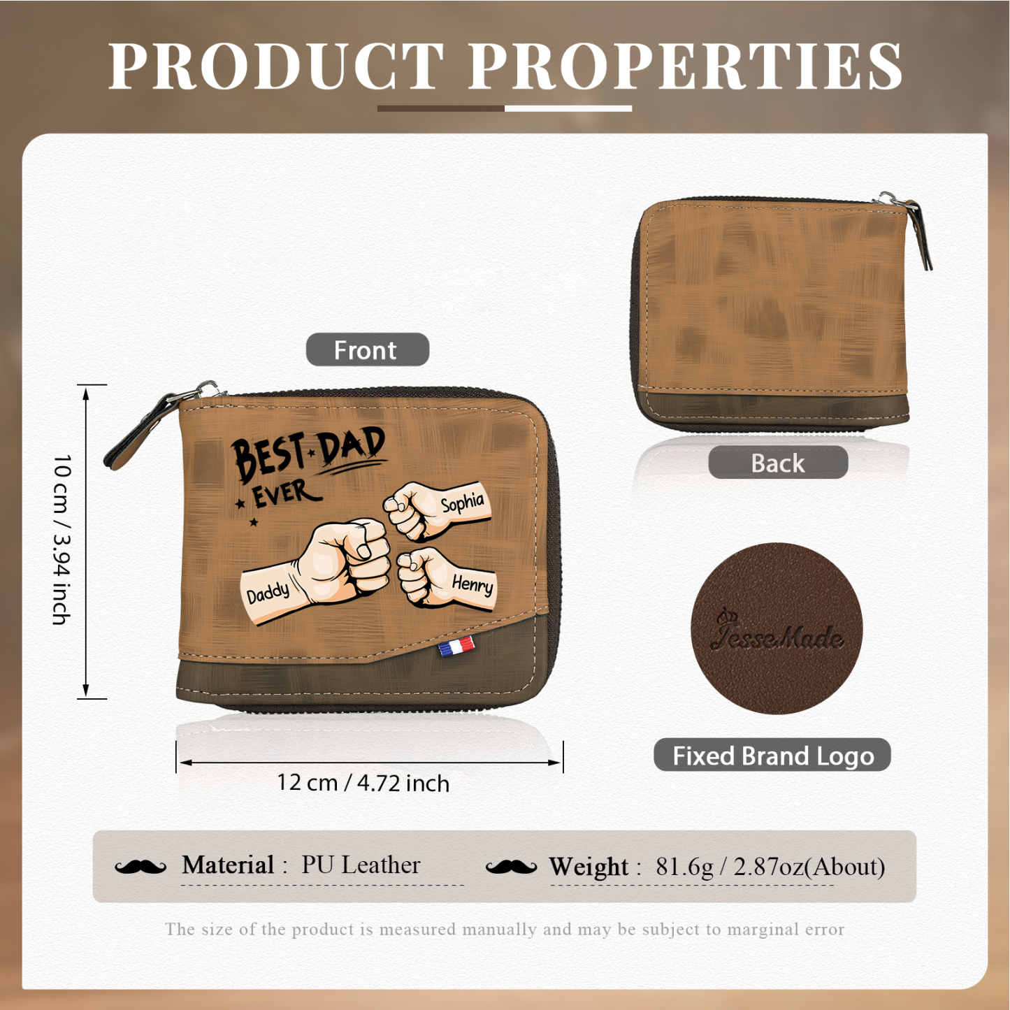 3 Names & 1 Text Custom Wallet for Men – Personalized Best Dad Gift, Perfect for Father's Day | Lorajewel