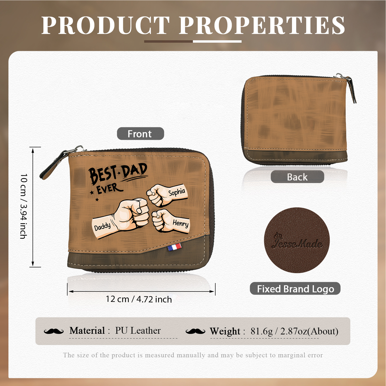 3 Names & 1 Text Custom Wallet for Men – Personalized Best Dad Gift, Perfect for Father's Day | Lorajewel