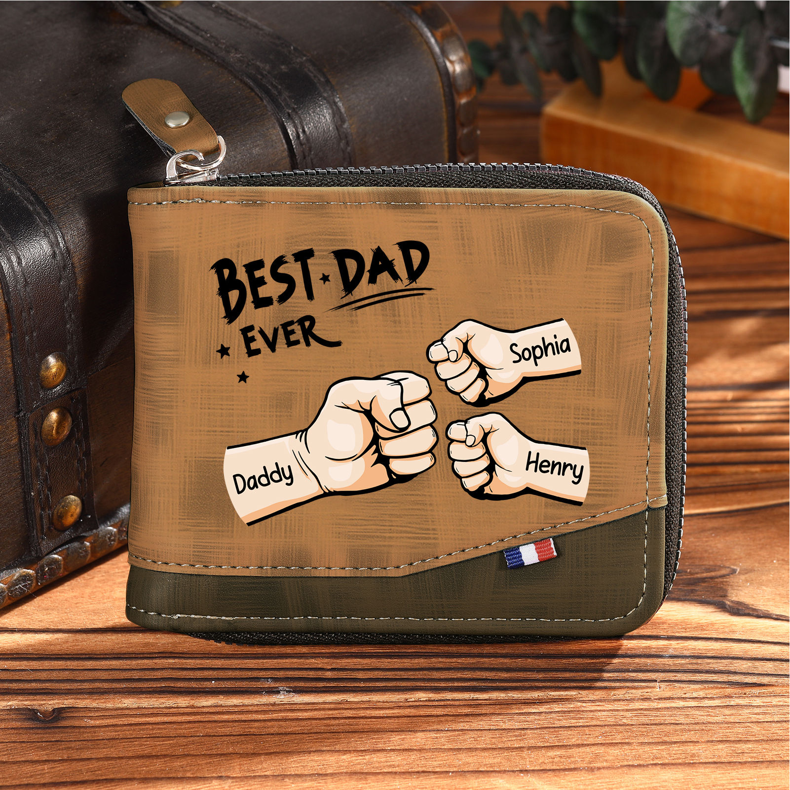 3 Names & 1 Text Custom Wallet for Men – Personalized Best Dad Gift, Perfect for Father's Day | Lorajewel